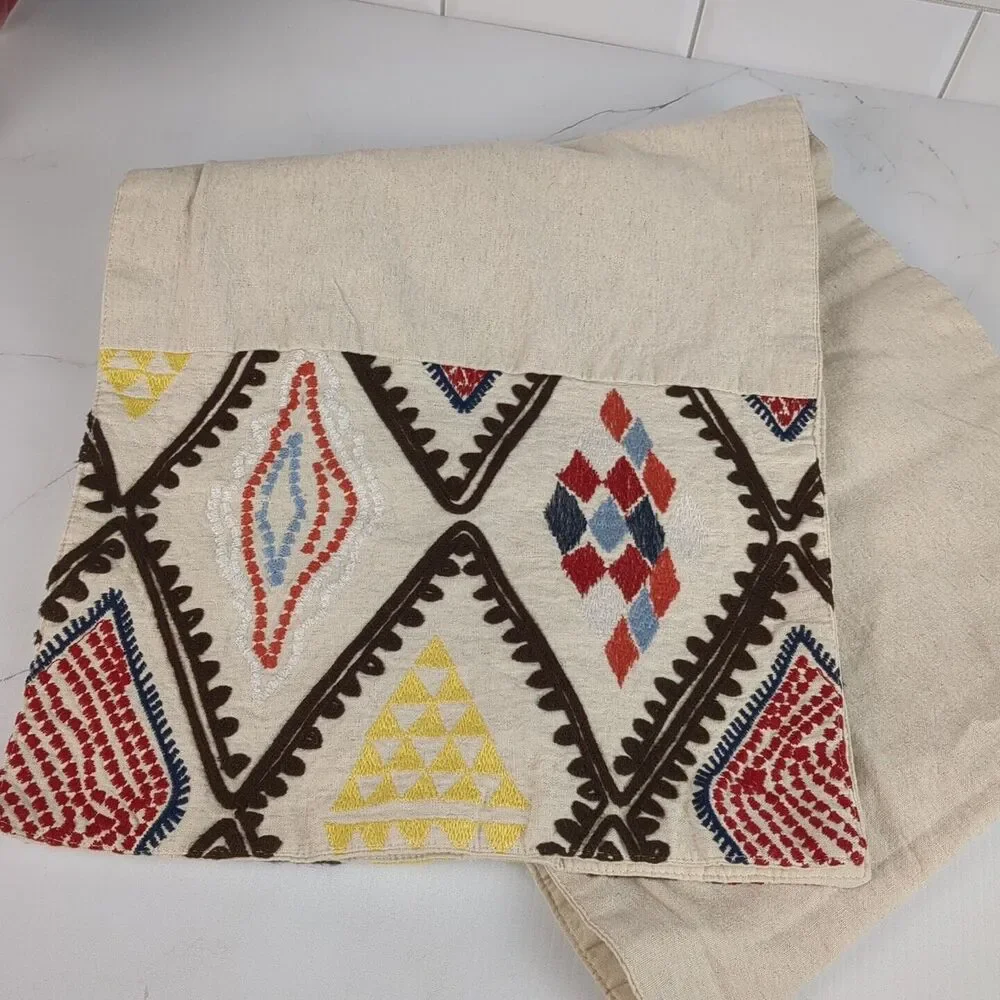 Embroidered Table Runner Target Threshold Cream Brown Red Multi Bohemian Ethnic